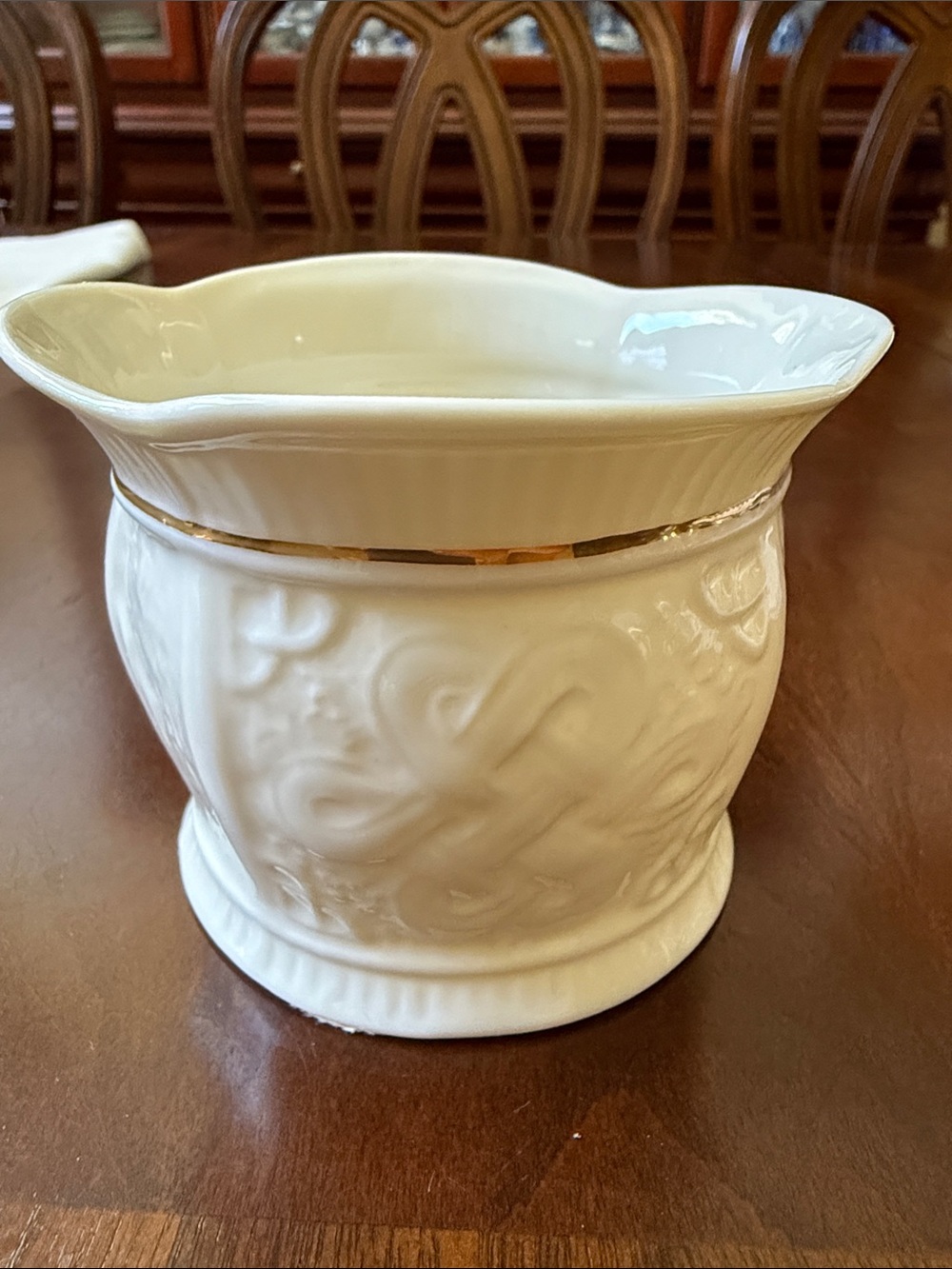 Belleek Visitors Centre Ireland tea light candle holder votive embossed pattern